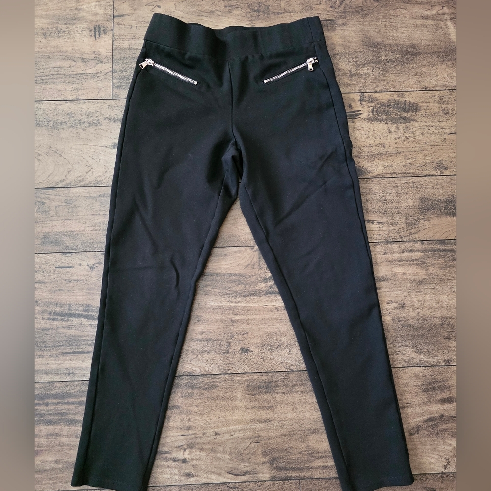 * Sears Simply Styled Black Elastic‎ Waist Ankel Pants Work Casual Zipper Med